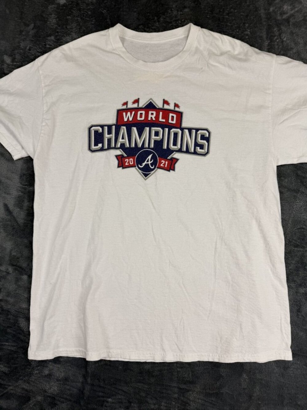 Atlanta Braves 2021 World Champions Mens White Chevy Graphic T-Shirt L